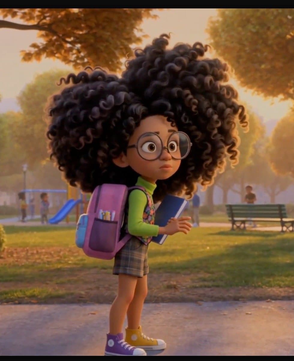 Selah Skye walking through a park with her backpack